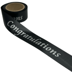Congratulations Satin 25mm x 10m (Metallic Silver on Black)