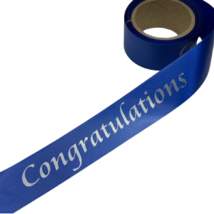 Congratulations Satin 25mm x 10m (Metallic Silver on Royal-Blue)